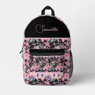 Pink Rose Roses Watercolor Vintage Customizable Printed Backpack