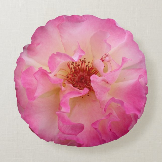 Pink Rose Round Throw Pillow (Front)