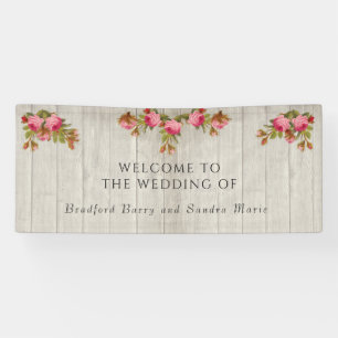 Pink Rose Rustic Wedding Grey Barn Wood Banner