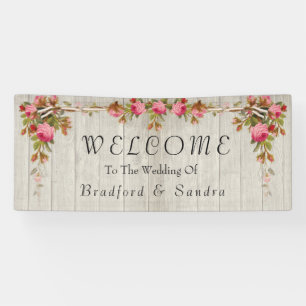 Pink Rose Rustic Wedding Grey Barn Wood  Banner