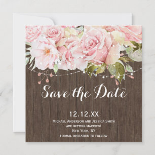 Pink Rose Rustic Wood String Lights Save the Date