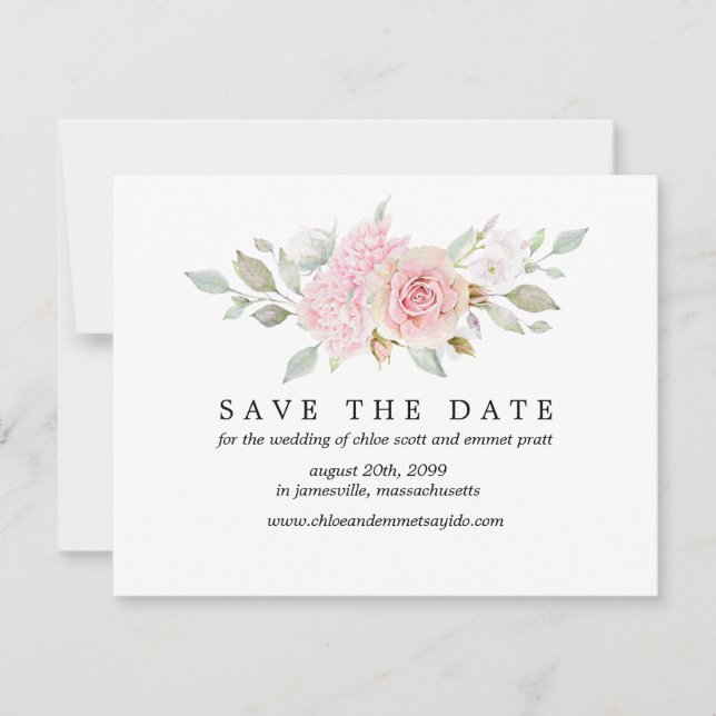 Pink Rose Save the Date Card with Photo Back (Front)
