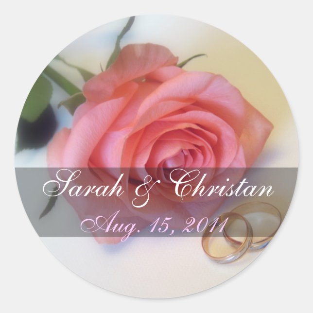 Pink Rose Save The Date Sticker (Front)