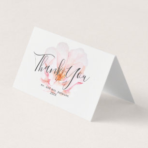Pink Rose & Script Wedding Thank You Card