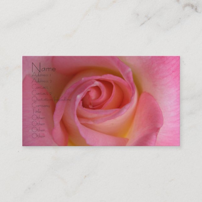 Pink Rose See Back Business Card (Front)