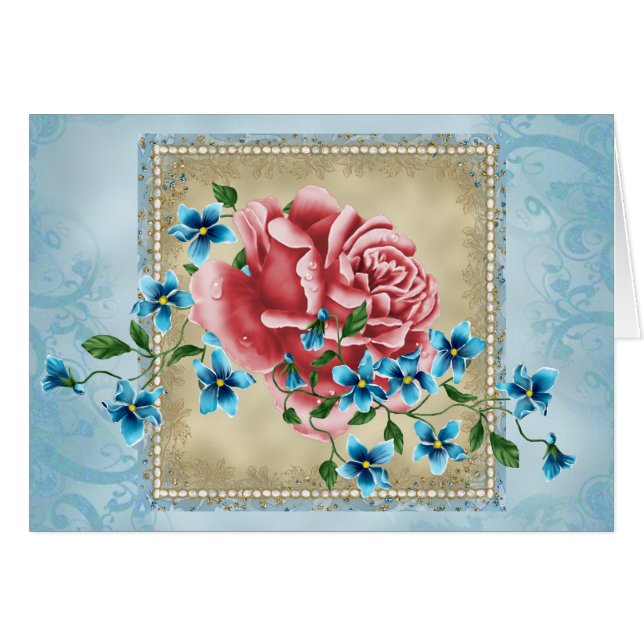 Pink Rose Shabby Chic All Occasion Note Card (Front Horizontal)