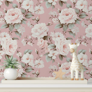 Pink Rose Shabby Chic Peel and Stick Wallpaper