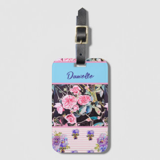 Pink Rose Shabby Chic Watercolor Roses Pink Blue Luggage Tag