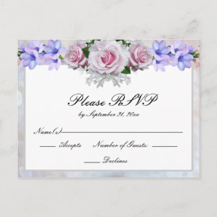 Pink Rose Silver Bokeh Wedding Response Invitation Postcard