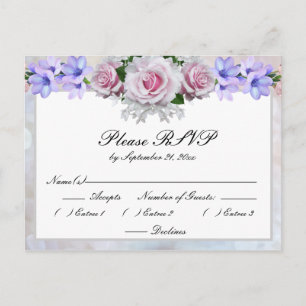 Pink Rose Silver Bokeh Wedding Response Invitation Postcard