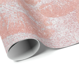 Pink Rose Silver  Glitter Kiss Lips Makeup Blush Wrapping Paper