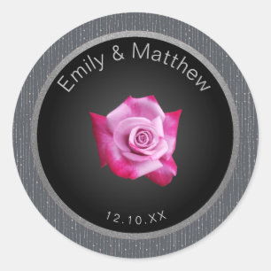 Pink Rose Silver Glow Monogram Wedding Sticker