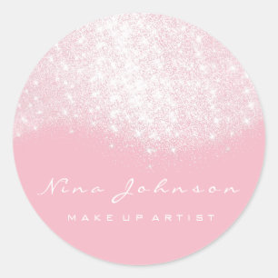 Pink Rose Silver Grey Glitter Makeup Artist Beauty Classic Round Sticker