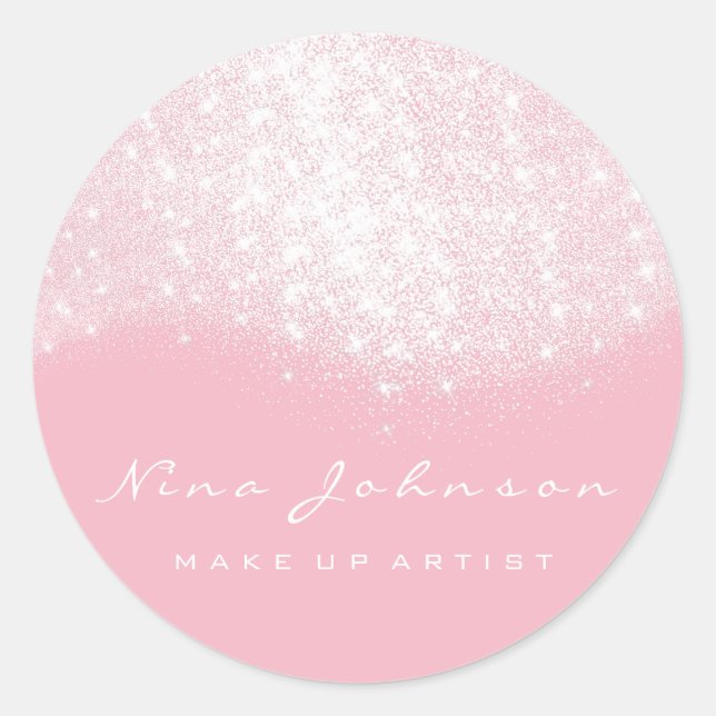 Pink Rose Silver Grey Glitter Makeup Artist Beauty Classic Round Sticker (Front)