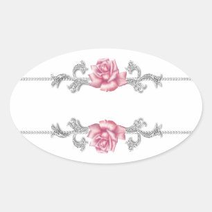 Pink Rose Silver Jewel White Envelope Seal Sticker