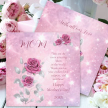 Pink Rose Silver Leaf Sparkling Happy Mother's Day