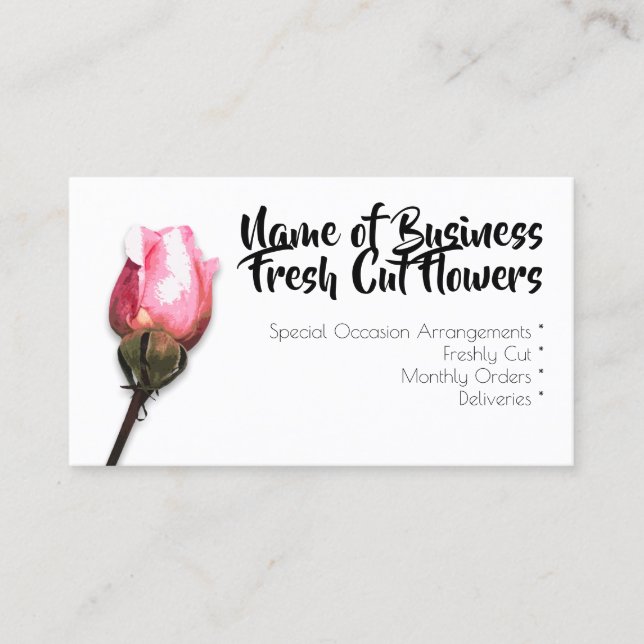 Pink rose single chic flower floral florist business card (Front)
