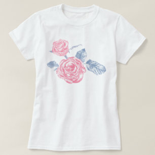 Pink rose sketched inked art t-shirt