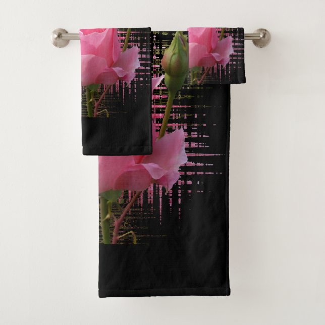 pink rose splash bath towel set (Insitu)