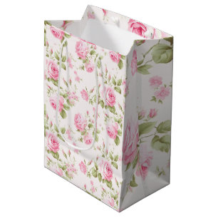 Pink Rose Spray Garden Party Medium Glossy Gift Ba Bag