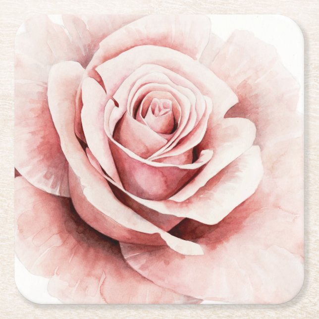Pink Rose Square Paper Coaster (Front)