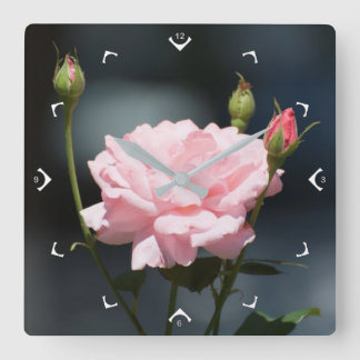 pink rose square wall clock