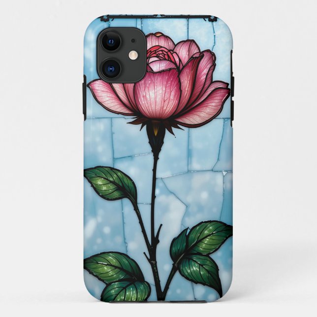 Pink Rose Stained Glass Phone Case Daily Use Style (Back)