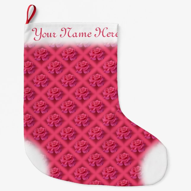 Pink Rose Stocking Rose Christmas Stocking Custom (Front)