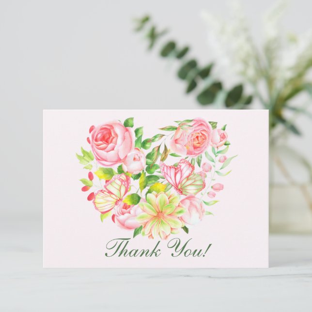 Pink Rose Sweetheart Thank You Cards (Standing Front)