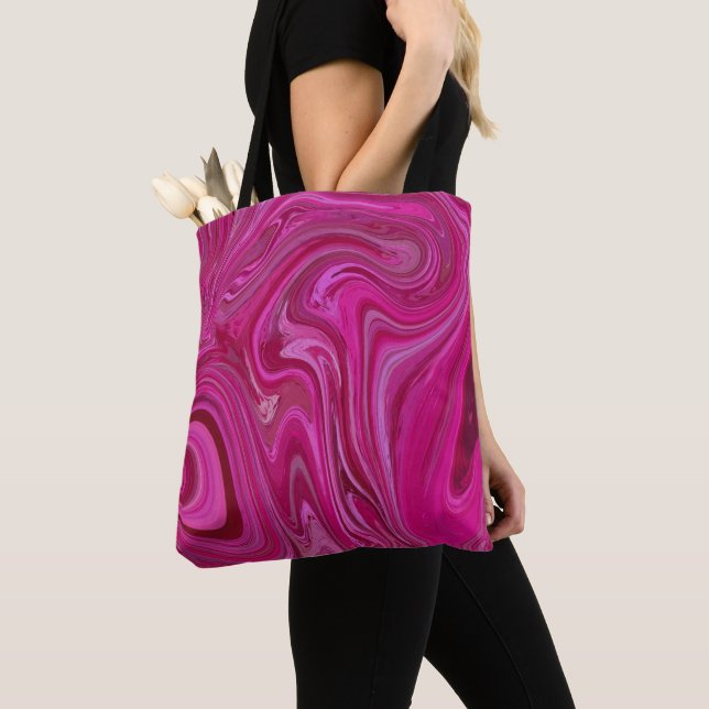 Pink Rose Swirls Tote Bag (Close Up)