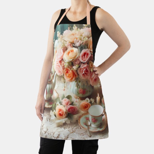 Pink Rose Tea Time Vintage  Apron (Insitu)