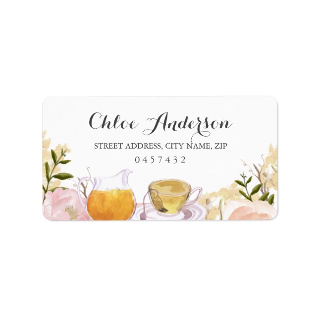 Pink Rose Teacup Bridal Shower Address Labels (Front)