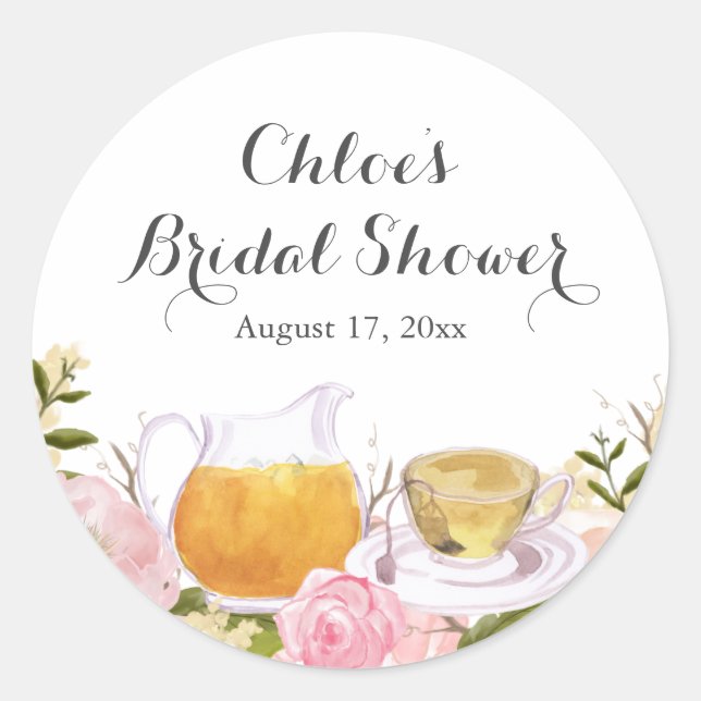 Pink Rose Teacup Bridal Shower Stickers (Front)