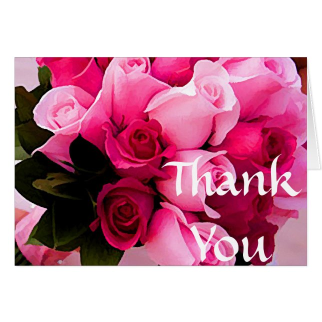 Pink Rose Thank You Notes or Note Card Template (Front Horizontal)