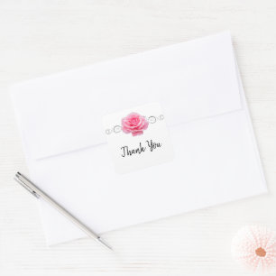 Pink Rose Thank You Sticker