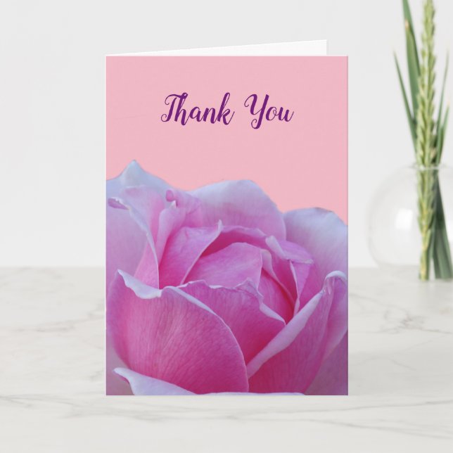 Pink Rose Thank You Wedding Card (Front)