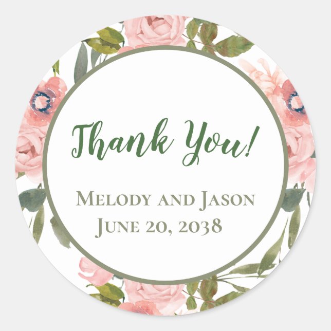 Pink Rose Themed Favour Sticker Seal (Front)