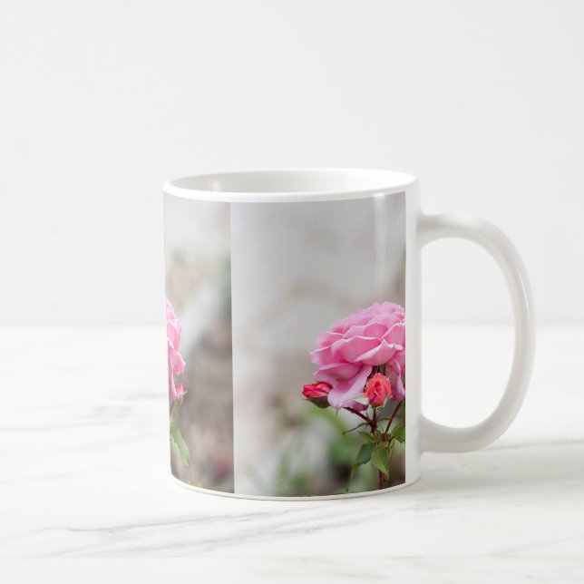 pink rose three red buds coffee mug (Right)