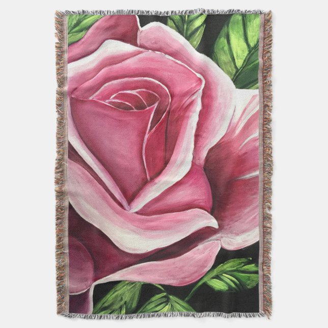 Pink Rose Throw Blanket (Front Vertical)