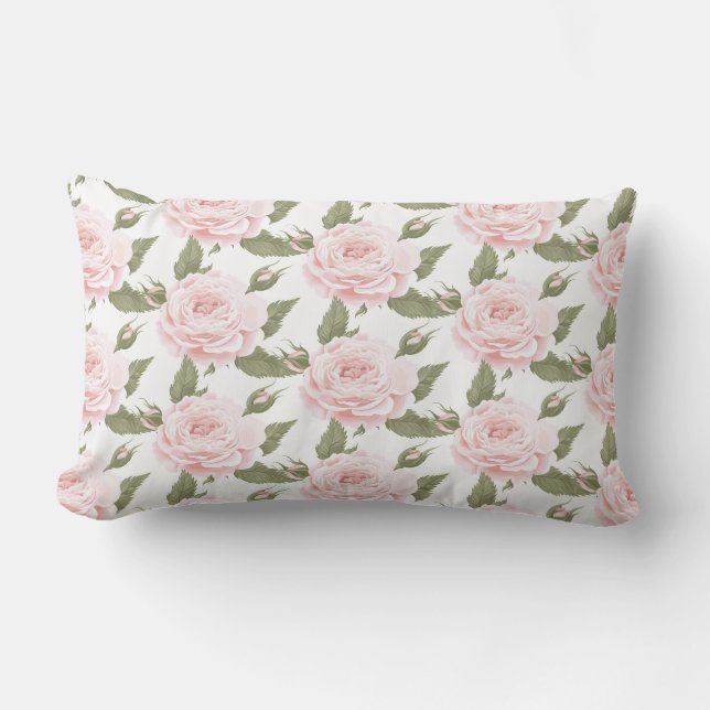 Pink Rose Throw Pillow-Outdoor Lumbar Cushion (Front)