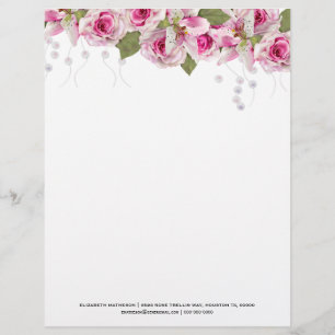 Pink Rose Tiger Lily Custom Letterhead