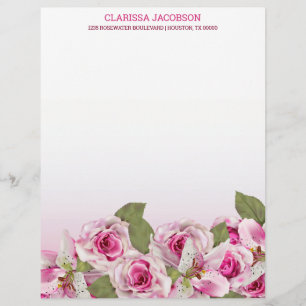 Pink Rose Tiger Lily Custom Letterhead