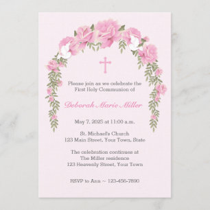 Pink Rose Trellis Religious Invitation