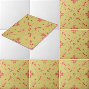 Pink rose trellis with floral medallion pattern tile