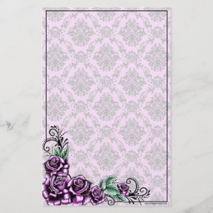 Pink Rose Valentine Baroque Pattern Stationery