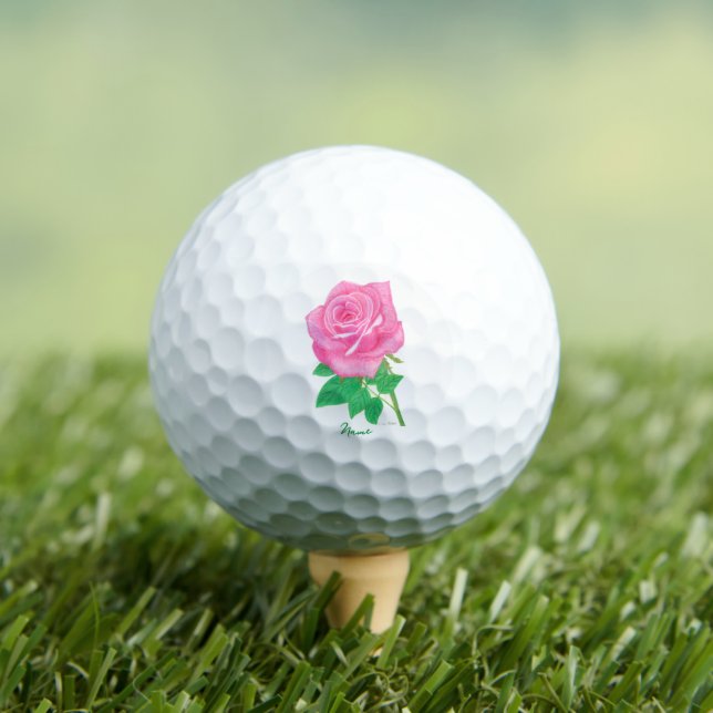 Pink Rose Value Golf Balls With Text (Insitu Tee)