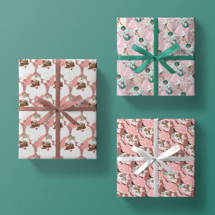 pink + rose vintage black santa claus christmas wrapping paper sheet