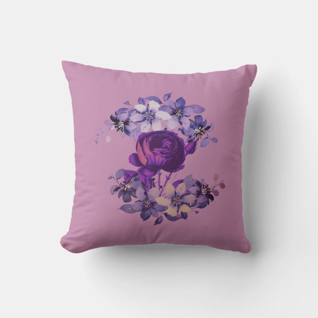 Pink Rose Vintage Floral  Cushion (Front)