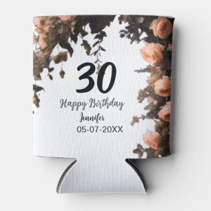 Pink rose vintage flower modern 30th birthday can cooler