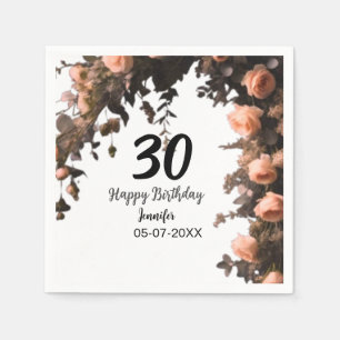 Pink rose vintage flower modern 30th birthday napkin